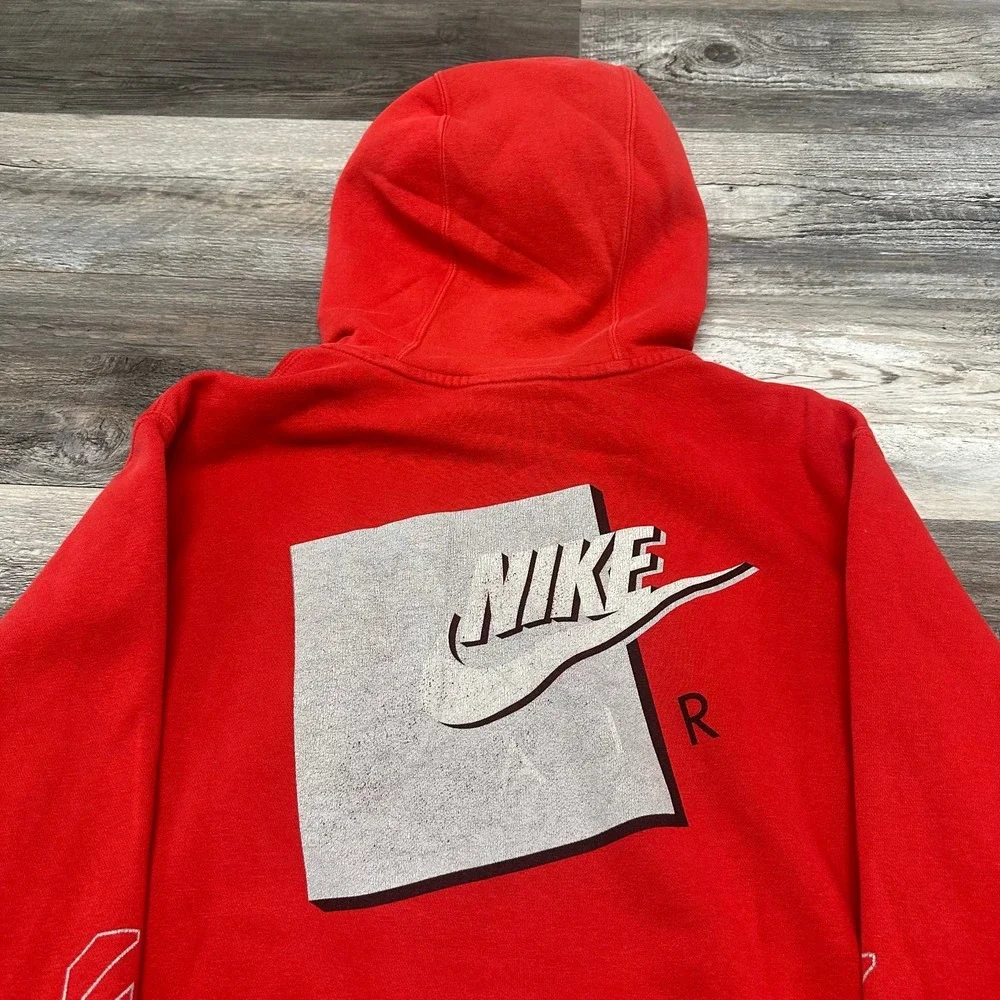 Nike Air Red Gray Mens S Big Center‎ Swoosh Spellout Cotton Pullover Hoodie